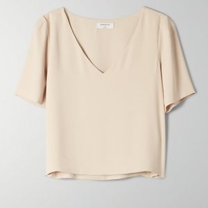 Aritzia Babaton Randy short vneck beige Blouse